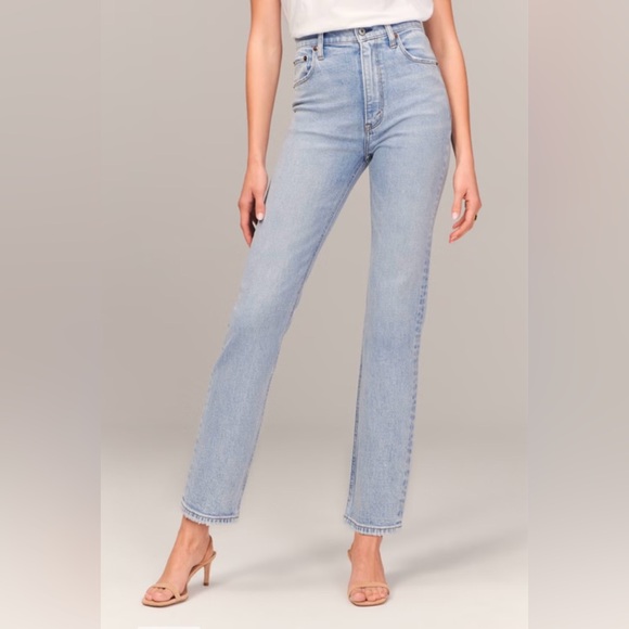 Abercrombie Ultra High Rise Ankle Straight Jean Light Wash Comfort Stretch Basic - Picture 2 of 12